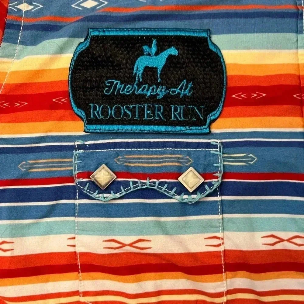 Panhandle Rough Stock Texas Striped Country Cowgirl Button Up Long Sleeve Sz L - Picture 6 of 14